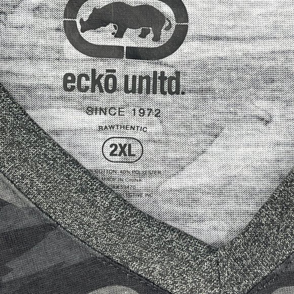 ecko unltd Men's Size 2XL Gray Black Graphic Logo V-Neck Short Sleeve Shirt NEW - Picture 4 of 11